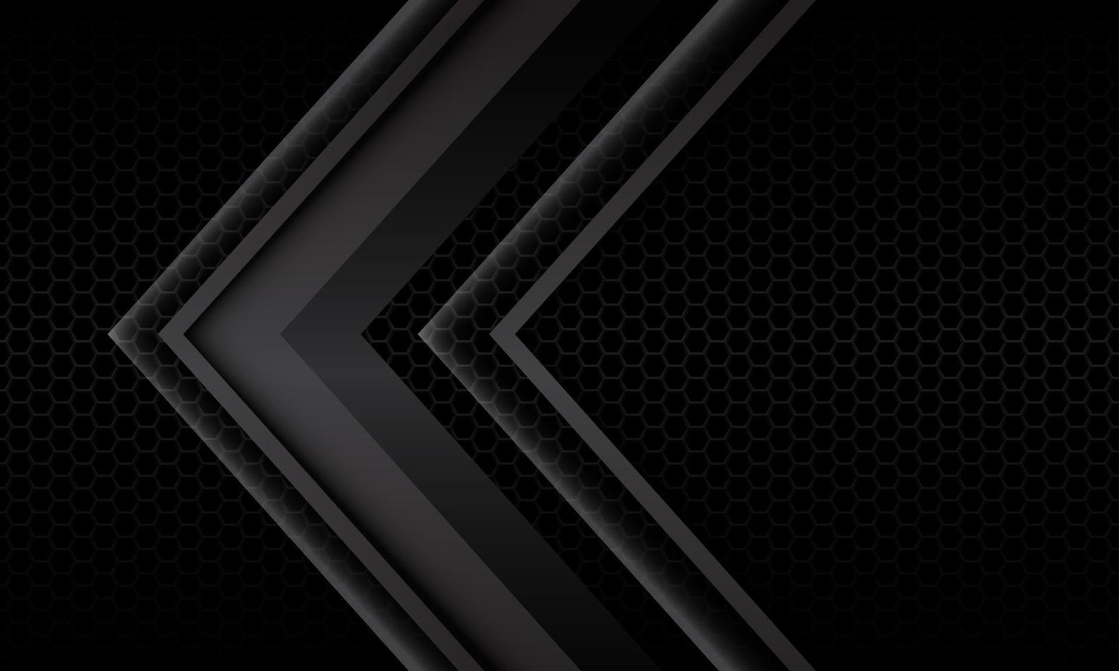 abstrakt grå pil skugga metallisk riktning geometrisk på svart hexagon mesh mönster design modern futuristisk bakgrund vektorillustration. vektor