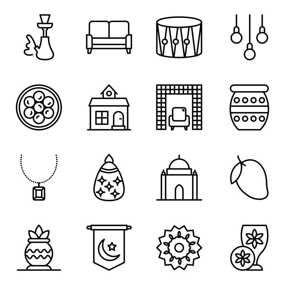 Icon-Set für kulturelle Ereignisse und Accessoires vektor