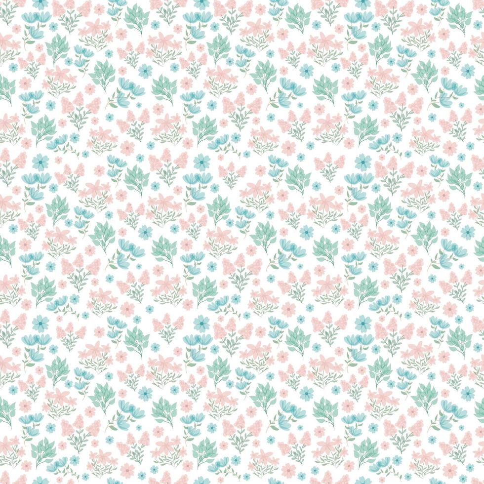 Frühling, Sommerblumen. niedliches Blumenmuster. hübsche kleine Blumen auf weißem Hintergrund. Druck mit kleinen rosa, lila, blauen Blüten. Ditsy Print. nahtlose Vektor Textur. elegante Vorlage für modische Drucker.