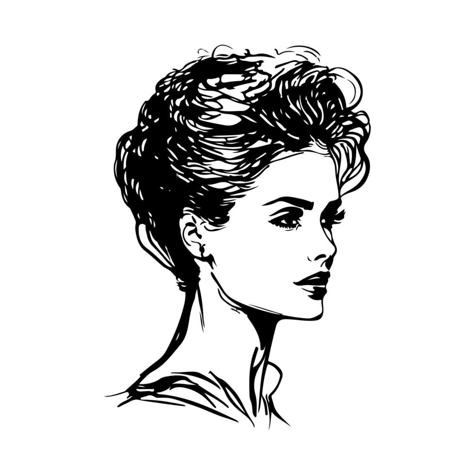 einfarbig retro Porträt von ein stilvoll Frau mit ein kurz Haarschnitt. perfekt zum Mode, Schönheit, Lebensstil Entwürfe, eine solche wie Poster, Flyer. vektor