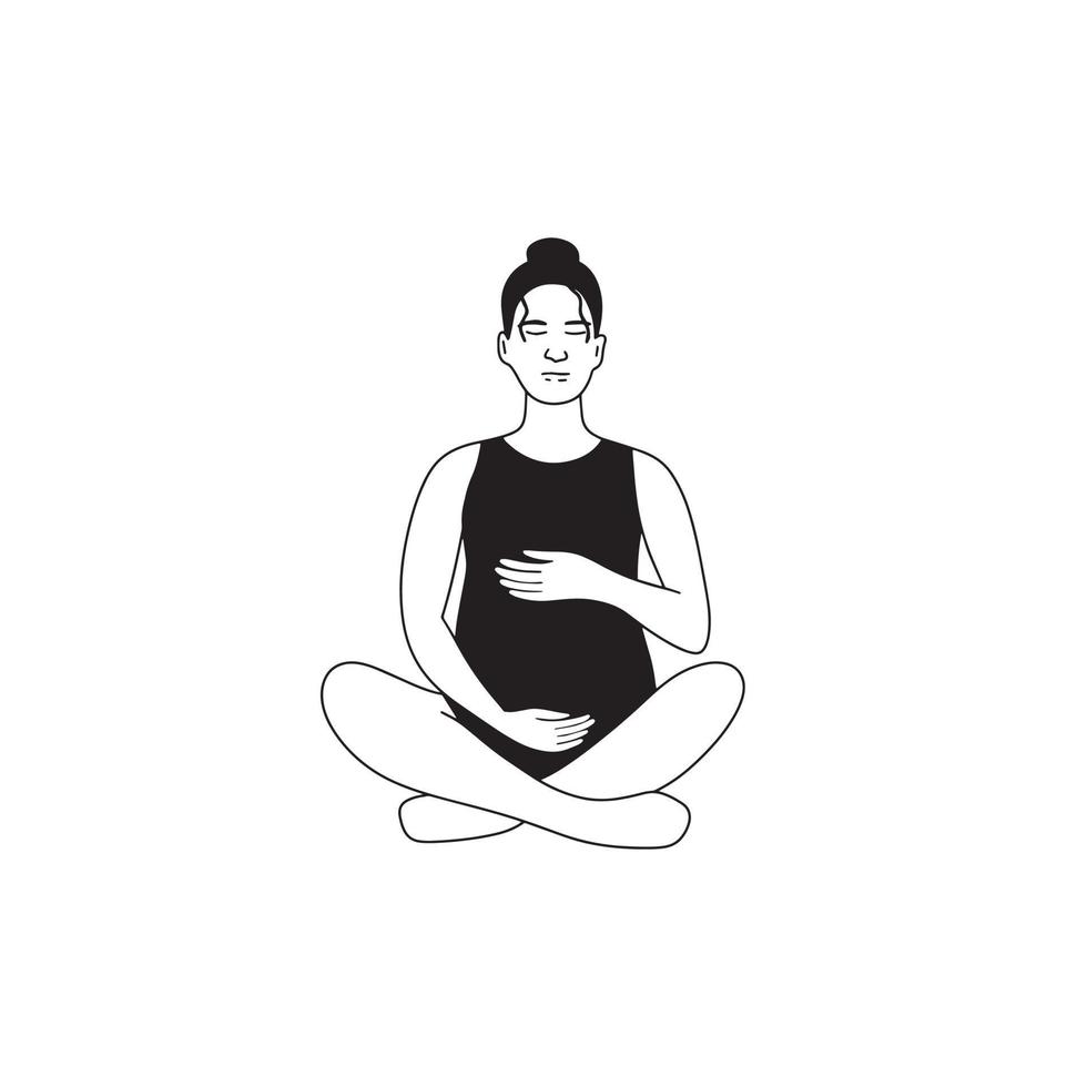 schwanger Frau tun Yoga Übung. Asana zum Gesundheit und Körper Entspannung. Hand gezeichnet Illustration isoliert auf Weiß Hintergrund. vektor