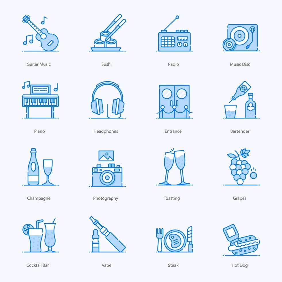 Icon-Set für Musikelemente der Clubbar vektor