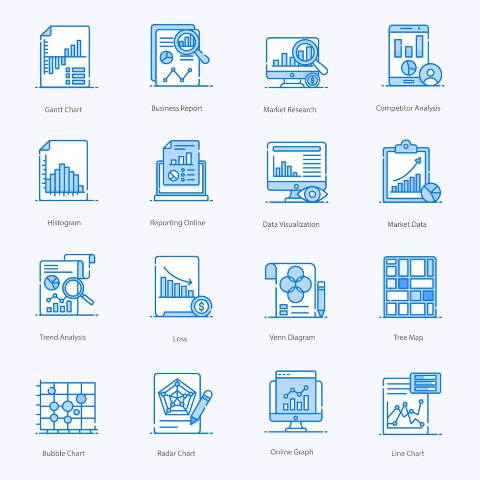 modern dataanalys ikonuppsättning vektor