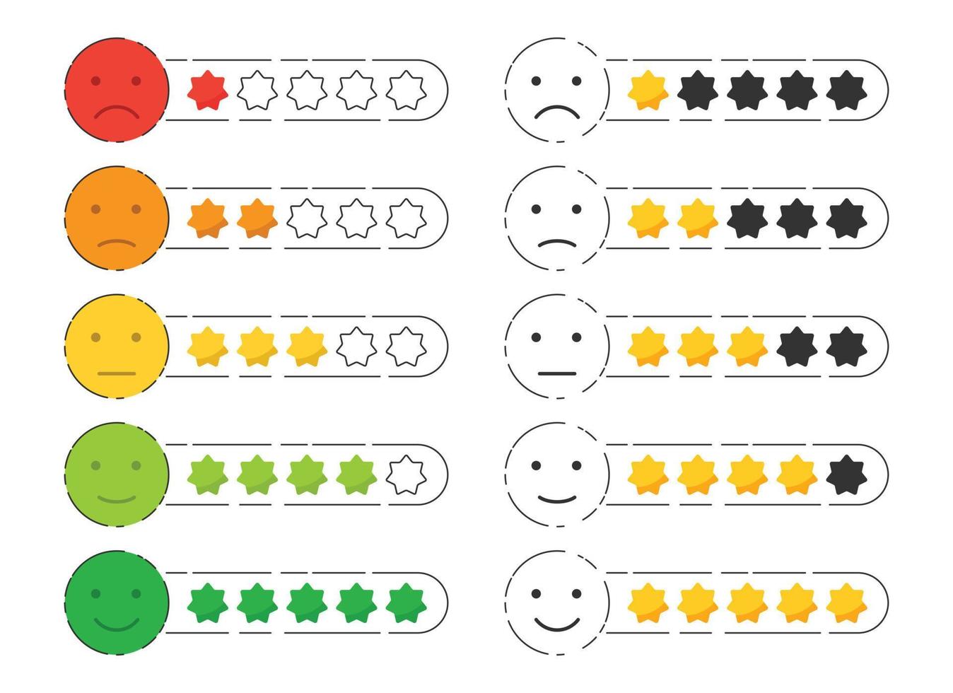 Emoji Feedback Symbol mit Sterne Bewertung. Kunden Rezension Vektor Sammlung