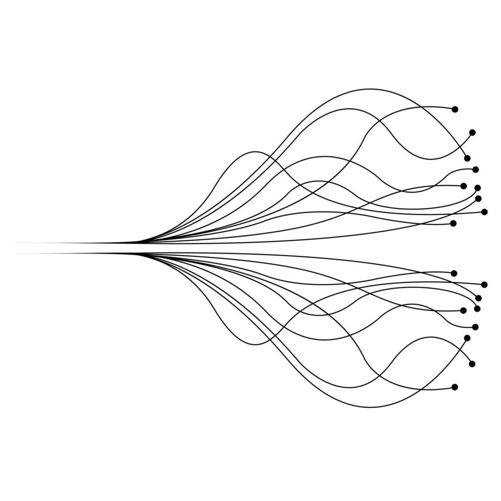 abstrakt Digital Zukunft Welle Linien Vektor Hintergrund im Kreis form.neural Netzwerke Design, ai Konzept. Vektor verbinden Partikel Schwänze. klein Partikel streben zu jeder andere.