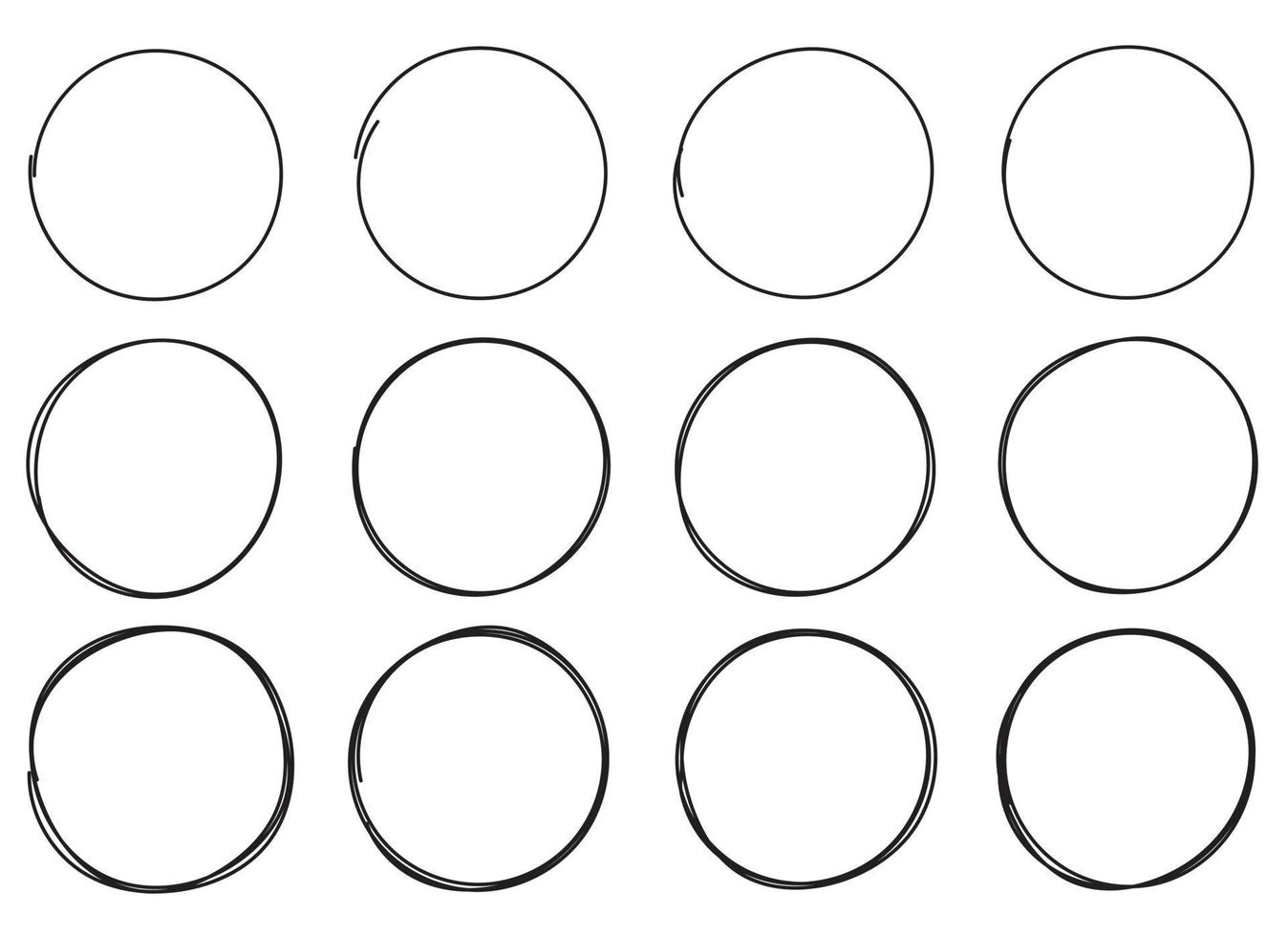 hand dragen cirkel highlighting vektor uppsättning isolerat på vit