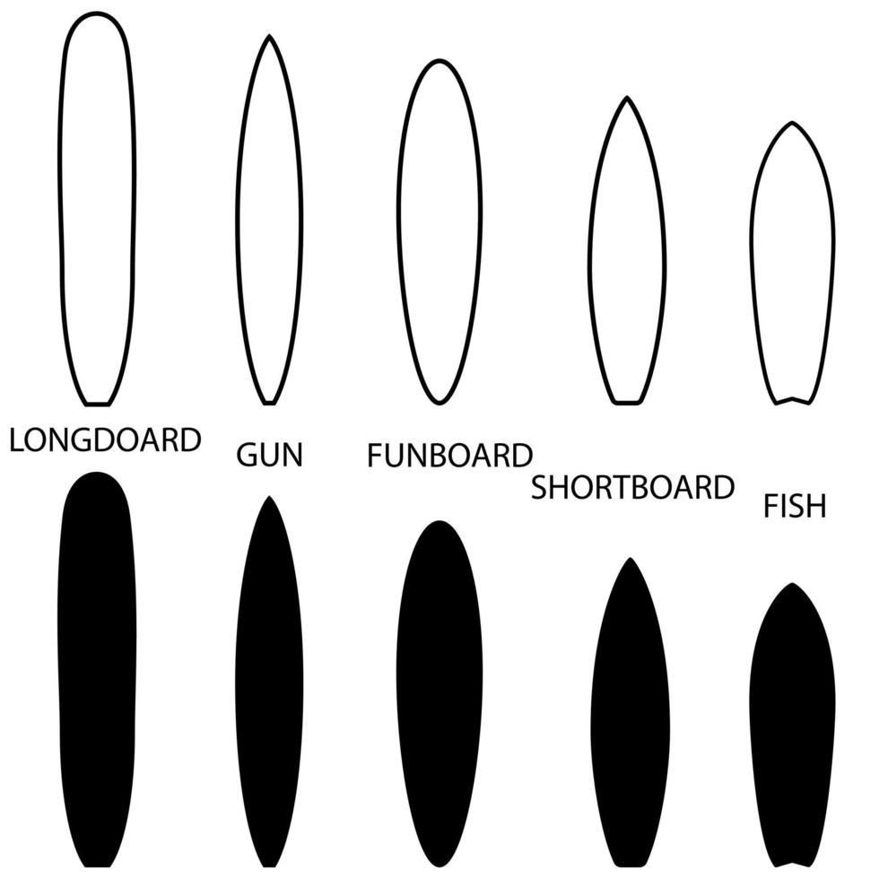 surfingbräda ikon vektor uppsättning. surfing illustration tecken samling. surfa ridning symbol eller logotyp.