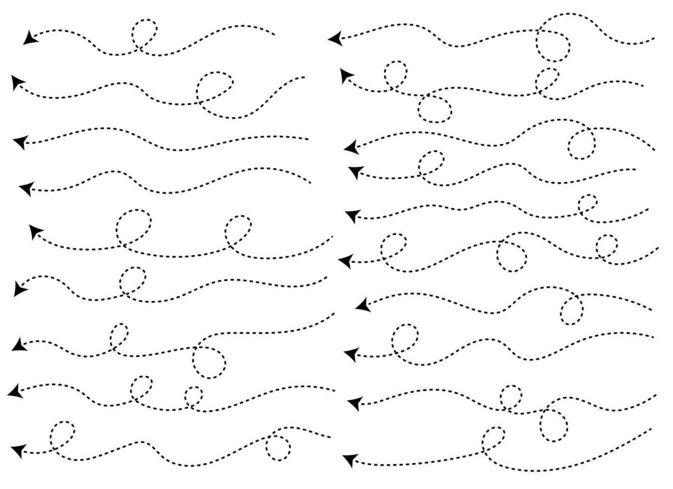 hand dragen prickad pil form. böjd pil linje. pil ikon samling. vektor illustration isolerat på vit bakgrund