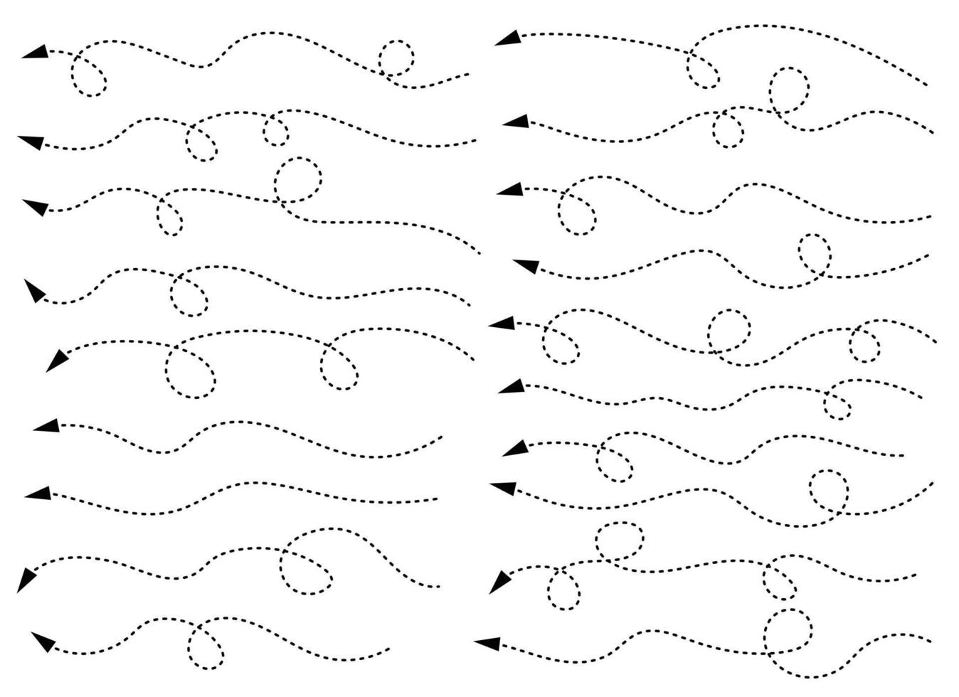 hand dragen prickad pil form. böjd pil linje. pil ikon samling. vektor illustration isolerat på vit bakgrund