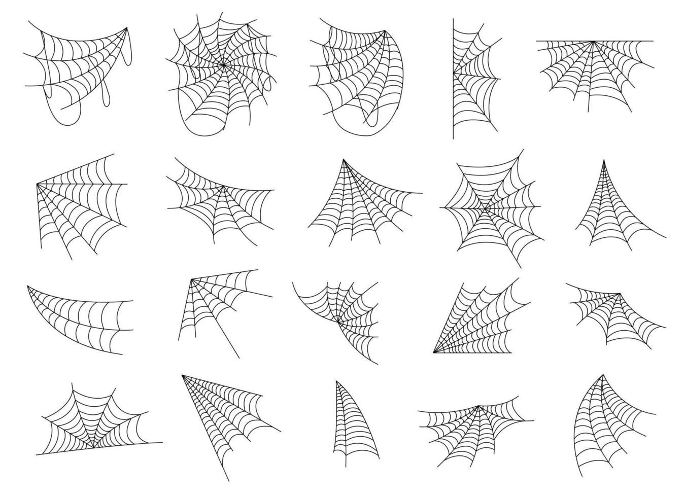 hand dragen Spindel webb ikon uppsättning isolerat på vit. svart halloween spindelnät vektor illustration