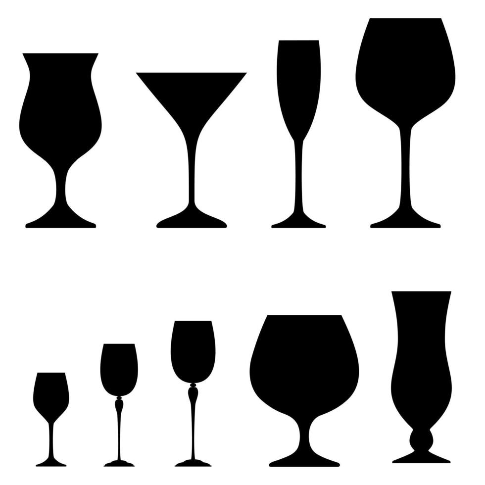 vin glas kopp ikon vektor uppsättning. röd vin illustration tecken samling. Häll i dryck dryck silhuett, glas kopp.