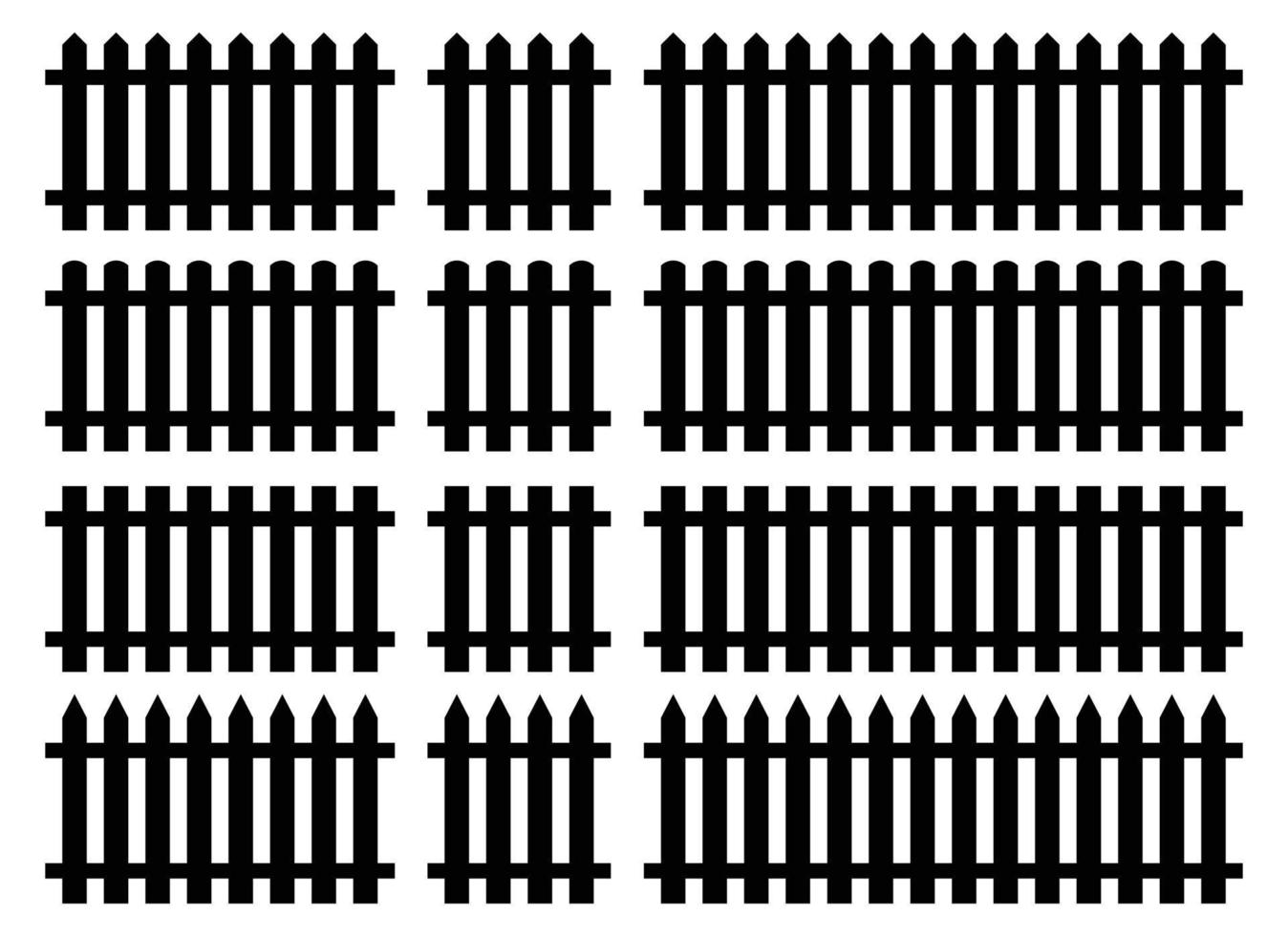 uppsättning av staket silhuett i platt stil vektor illustration. svart staket isolerat på vit