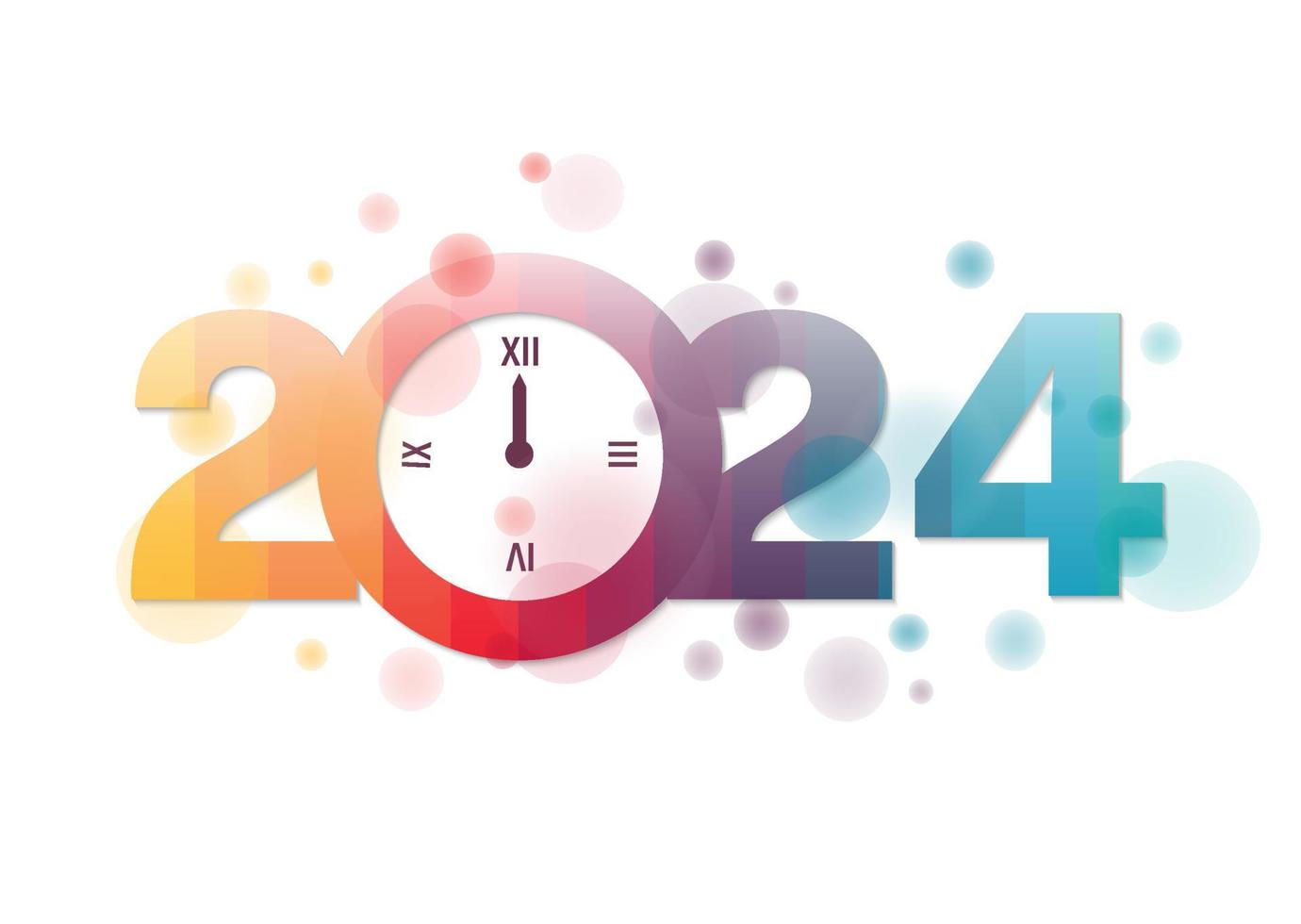 glücklich Neu Jahr Vektor Illustration mit Spritzen Uhr. 2024 Nummer realistisch Design auf Spritzen Hintergrund. Spritzen wenig abstrakt bunt um. glücklich Neu Jahr Urlaub Gruß Karte