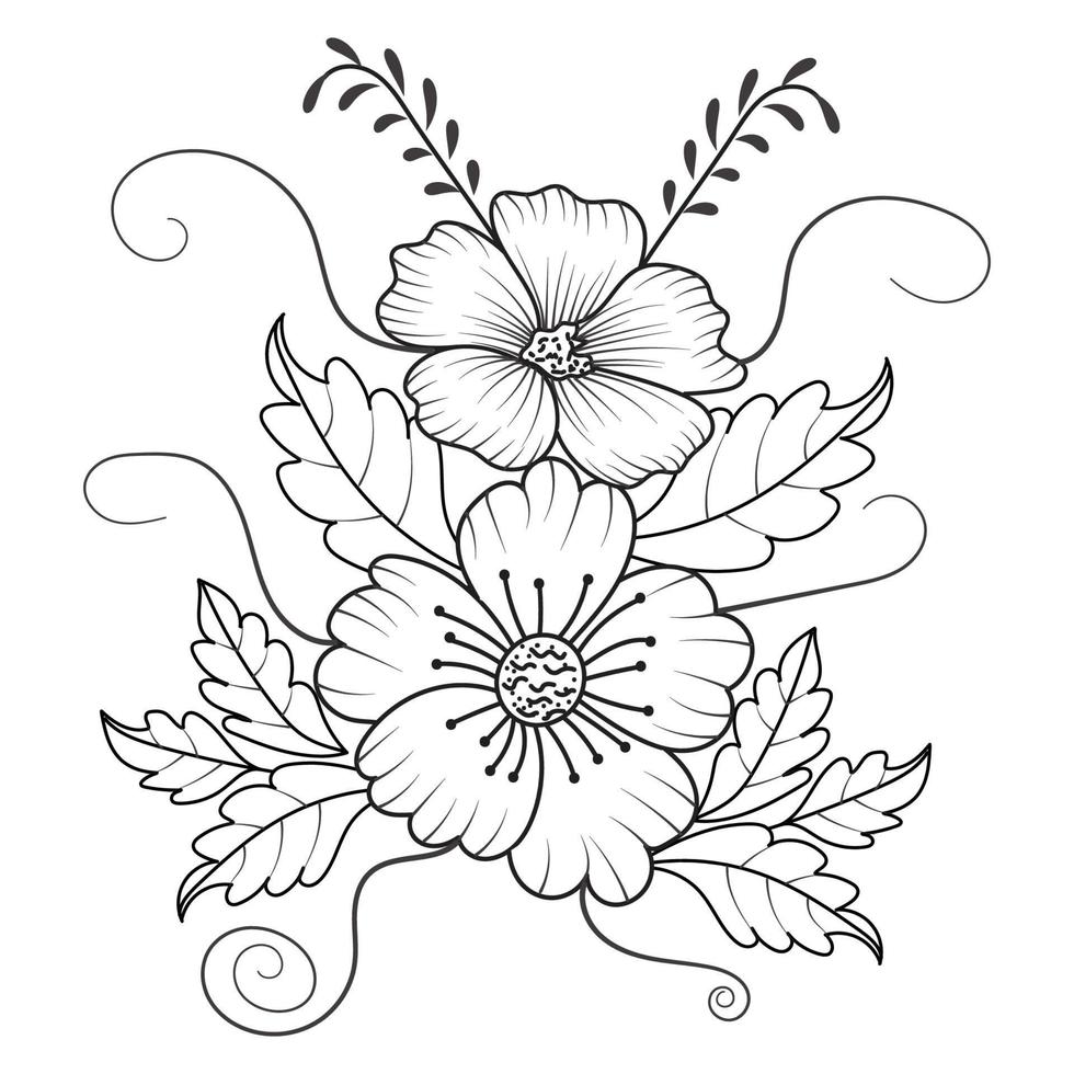 einstellen von Unterschiede Blume Linie auf Weiß Hintergrund. Blumen Zeichnung mit Strichzeichnungen auf Weiß Hintergründe. vektor