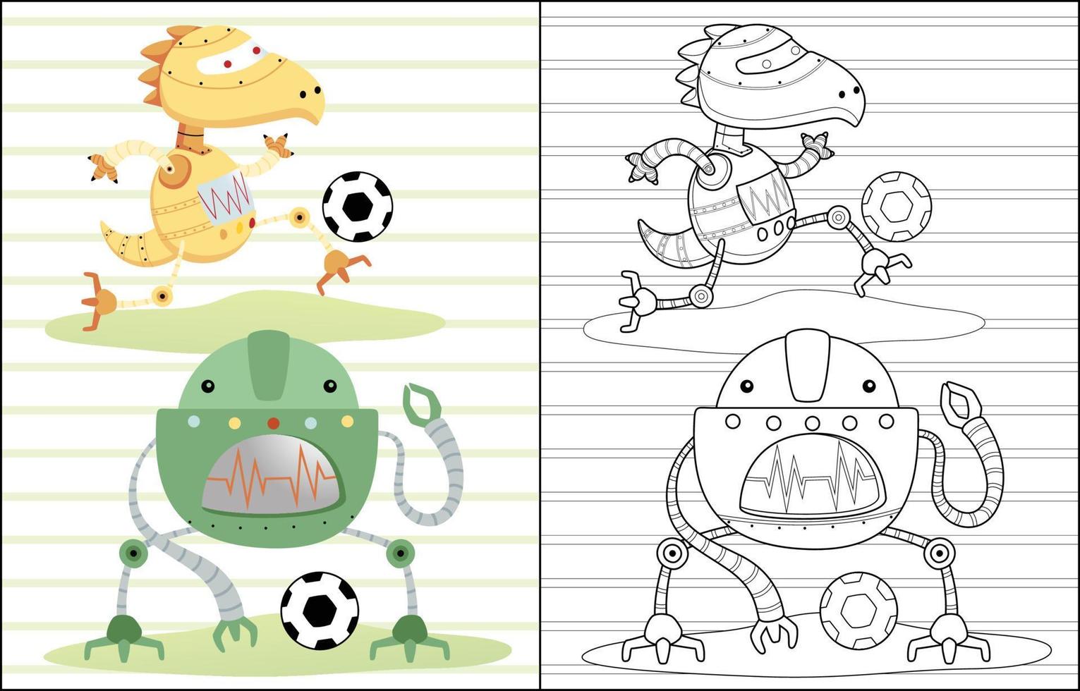 komisch Roboter Karikatur spielen Fußball, Färbung Buch oder Seite vektor