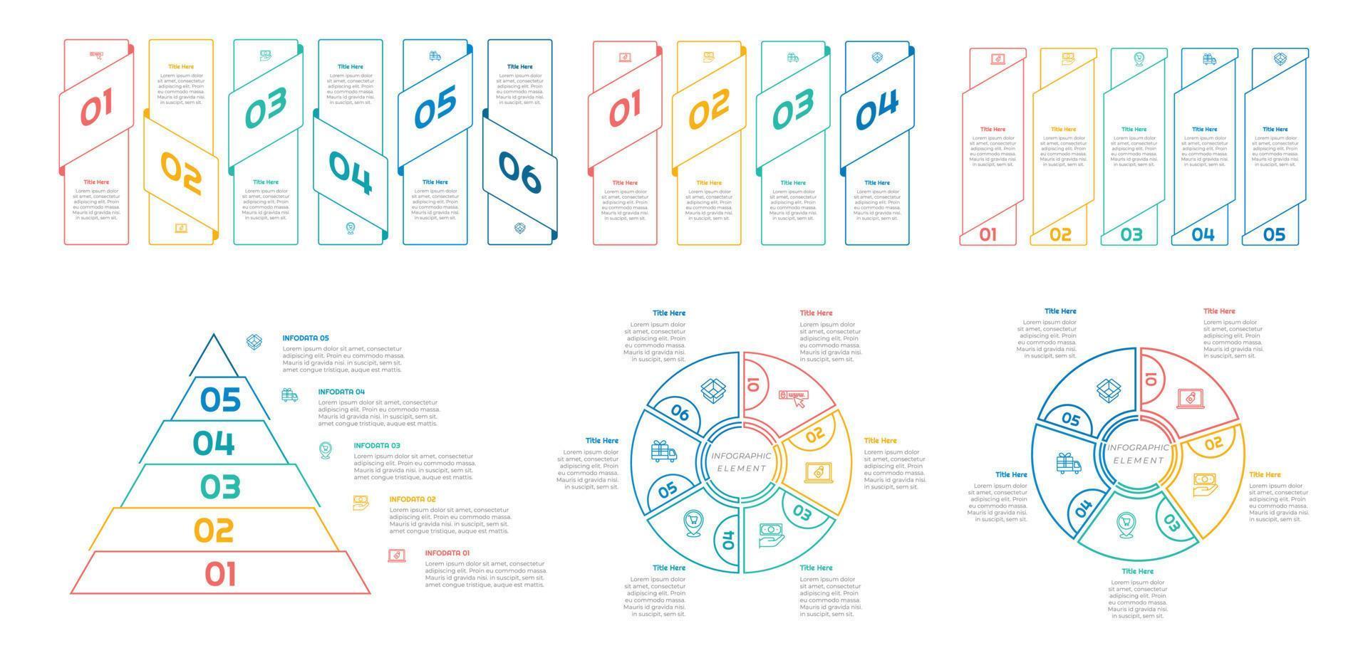 Infografik bündeln einstellen mit 4, 5, 6 Schritte, Optionen oder Prozesse zum Arbeitsablauf Layout, Diagramm, jährlich Bericht, Präsentation und Netz Design. vektor