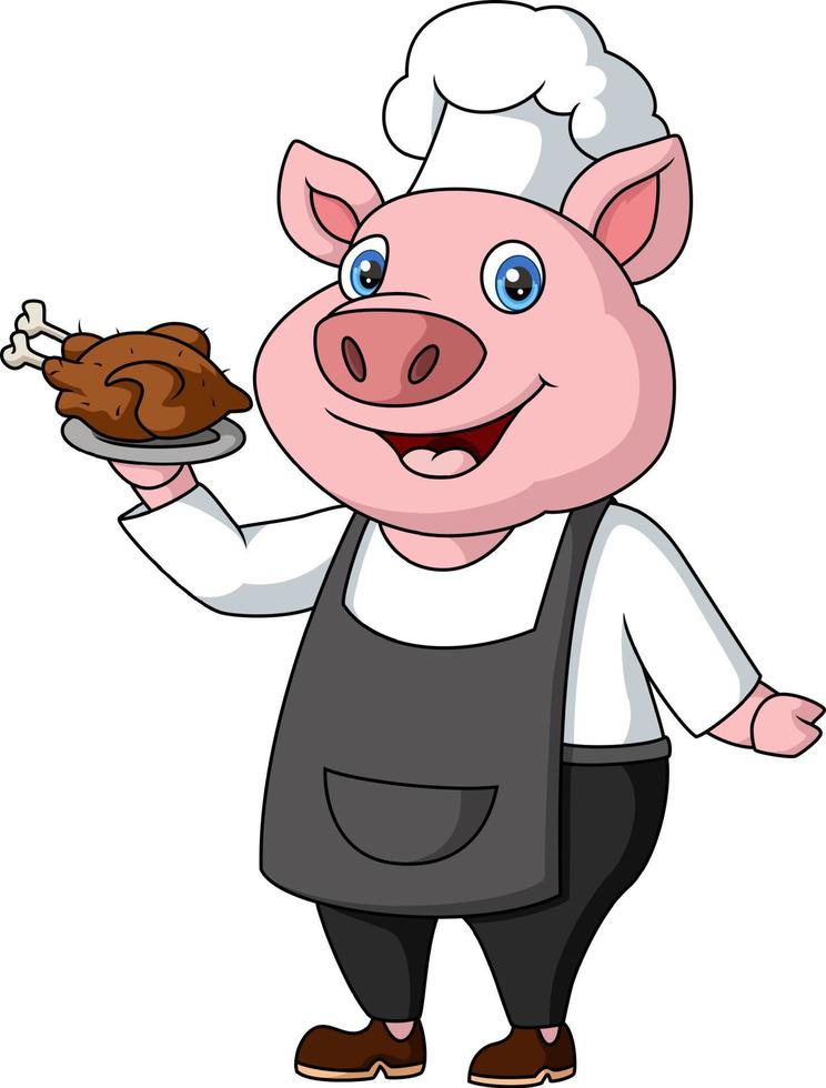 süß glücklich Schwein Koch Karikatur auf Weiß Hintergrund vektor