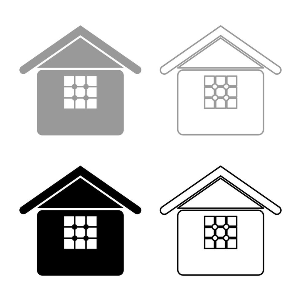 Hem med fönster hus verklig egendom bostad uppsättning ikon grå svart Färg vektor illustration bild fast fylla översikt kontur linje tunn platt stil