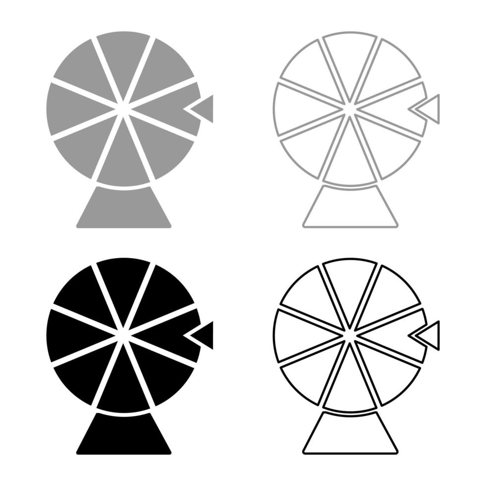 Rad von Vermögen Glücklich Roulette Spinnen Spiel Chance Konzept einstellen Symbol grau schwarz Farbe Vektor Illustration Bild solide füllen Gliederung Kontur Linie dünn eben Stil