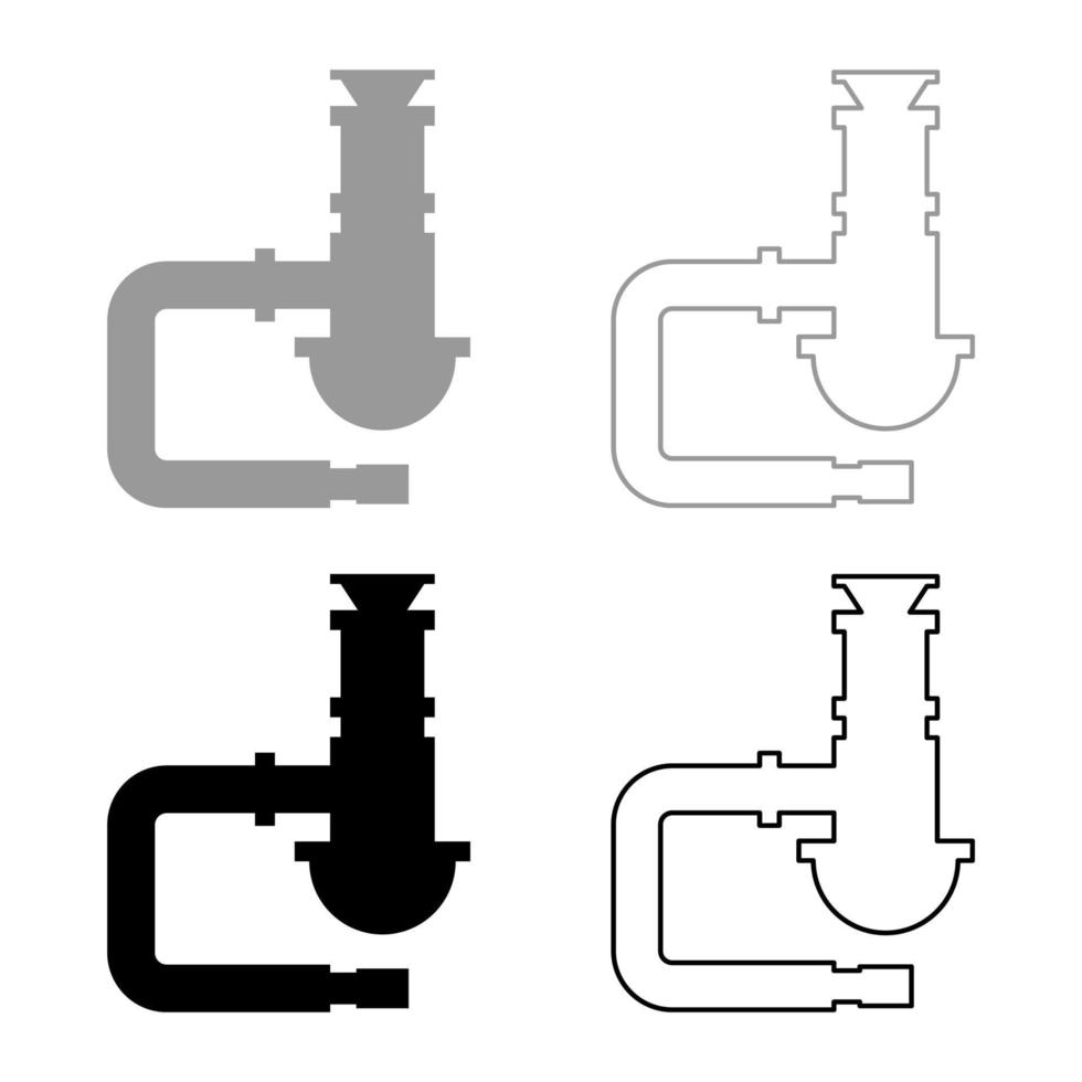 sifon VVS fixturer avlopp rör dränera under handfat avloppsnät rör uppsättning ikon grå svart Färg vektor illustration bild fast fylla översikt kontur linje tunn platt stil