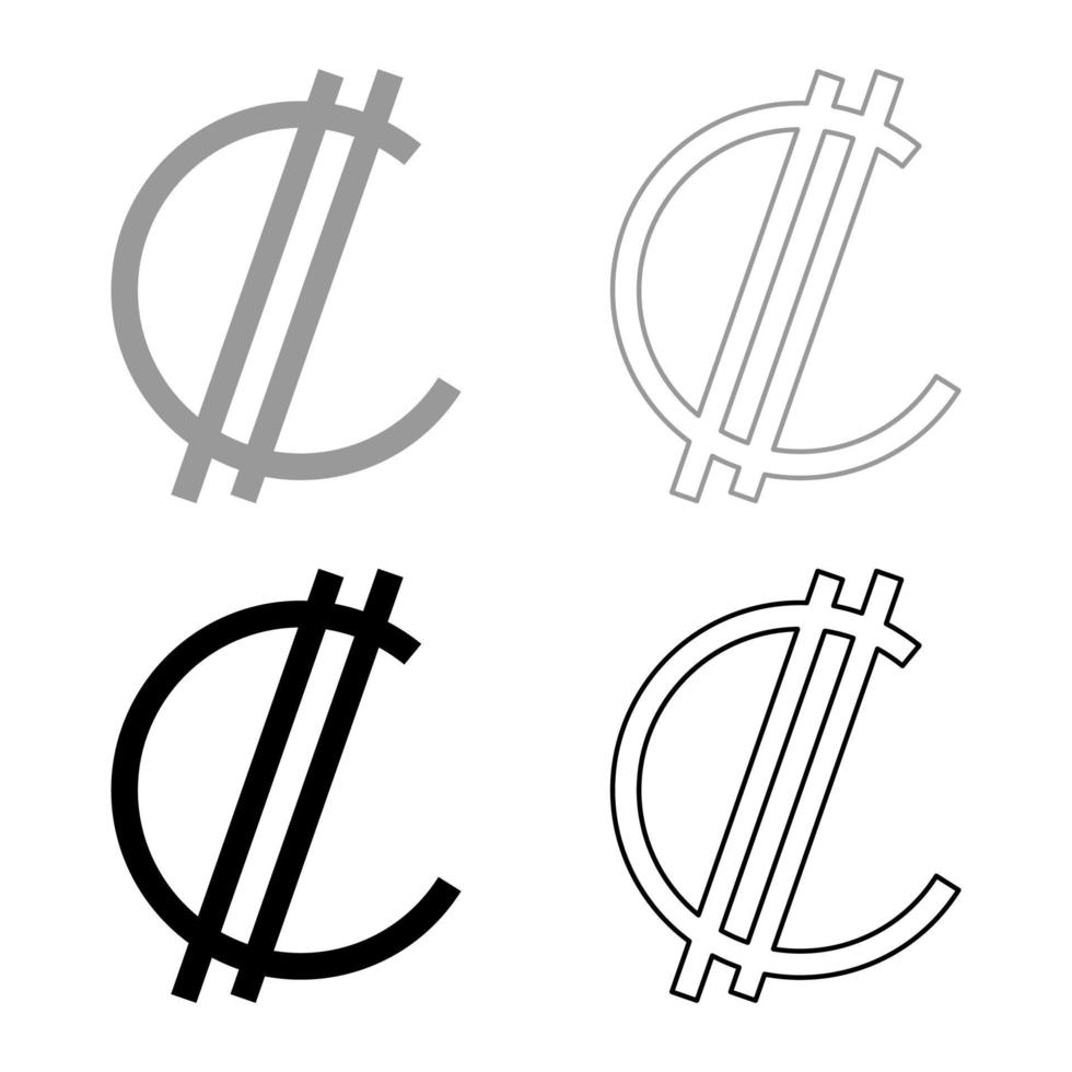 Doppelpunkt Zeichen Währung Symbol Costa Rican salvadoran Geld crc einstellen Symbol grau schwarz Farbe Vektor Illustration Bild solide füllen Gliederung Kontur Linie dünn eben Stil