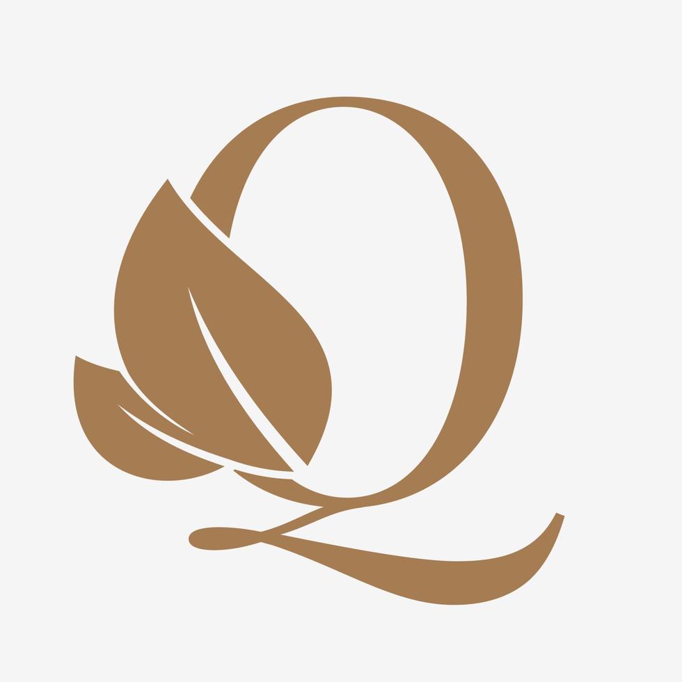 Brief q mit Blatt Dekoration Initiale Luxus Vektor Logo Design