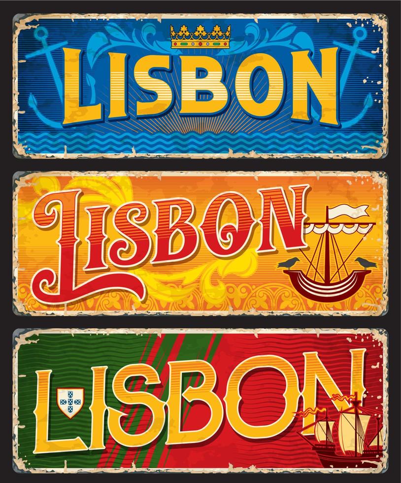 lissabon resa klistermärken, tallrikar, portugal heraldik vektor