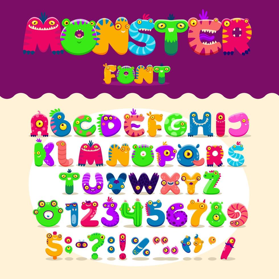 Karikatur Monster Schriftart, Typ, Schrift und Alphabet vektor