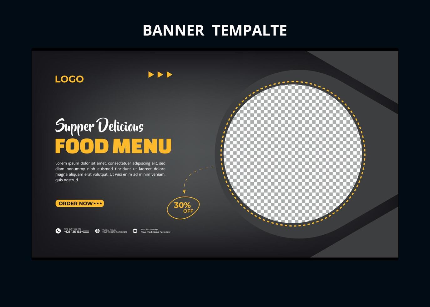 Restaurant-Speisekarte Social-Media-Marketing-Web-Banner. Video-Thumbnail für Pizza-, Burger- oder Hamburger-Online-Verkaufsförderung. hintergrund der fast-food-website. Food-Flyer mit Logo und Business-Symbol. vektor