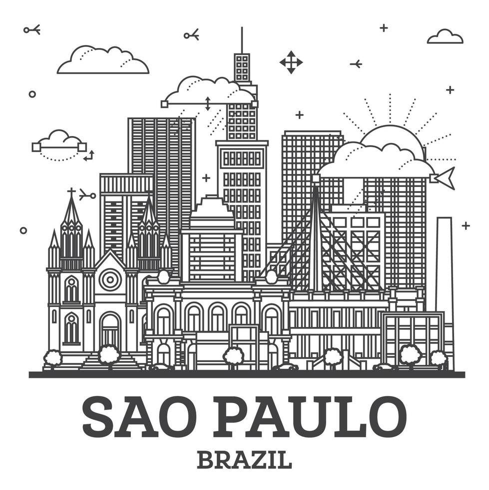 Gliederung sao Paulo Brasilien Stadt Horizont mit modern Gebäude isoliert auf Weiß. sao Paulo Stadtbild mit Sehenswürdigkeiten. vektor