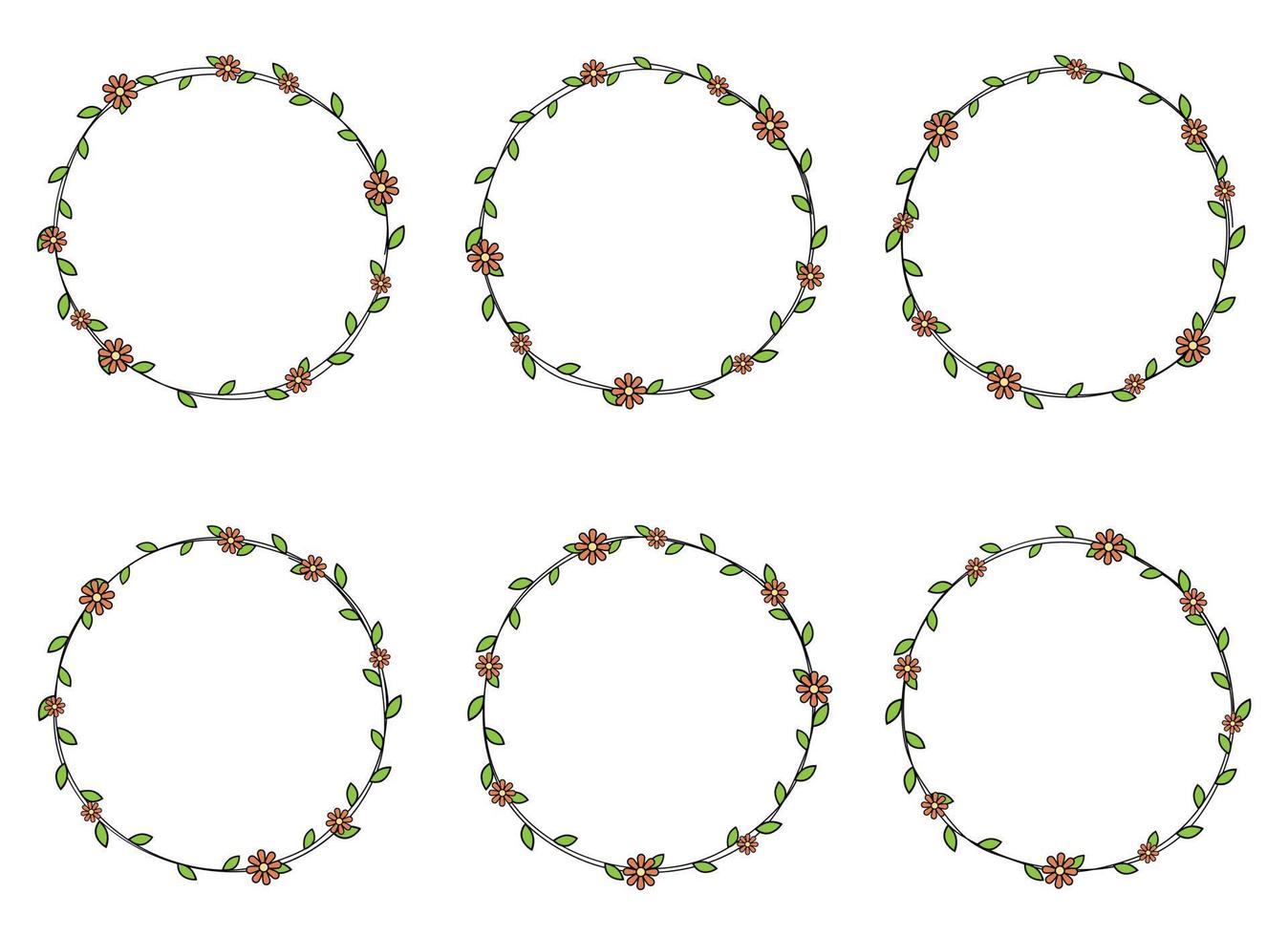 hand dragen cirkel ram dekoration element med löv och blommor klämma konst vektor