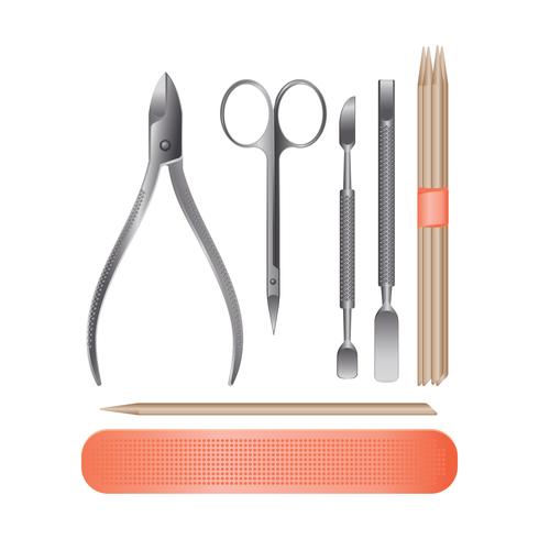 Realistisk illustration av alla verktyg Manicure Set vektor