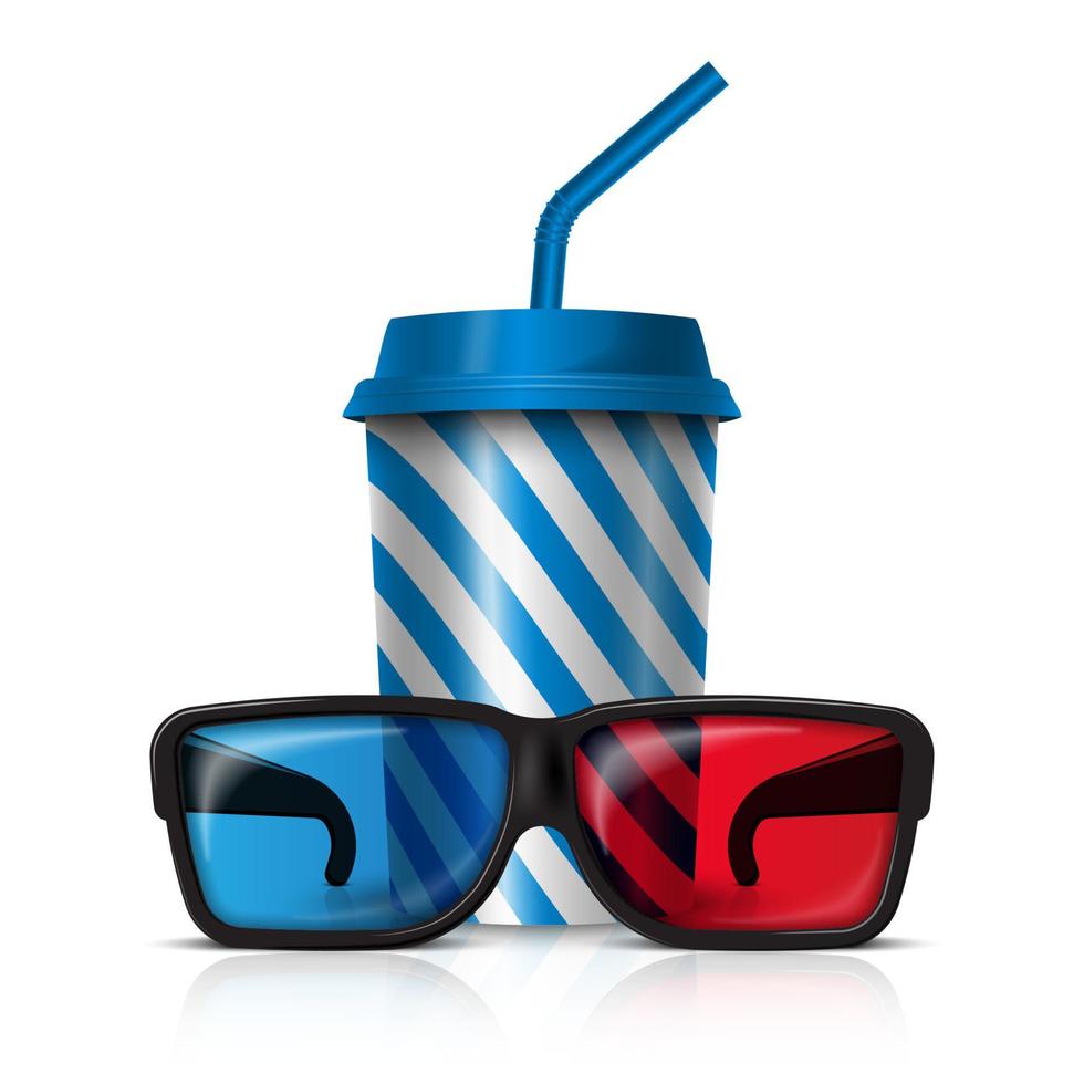 3d cinima glasögon och cola kopp, vektor illustration