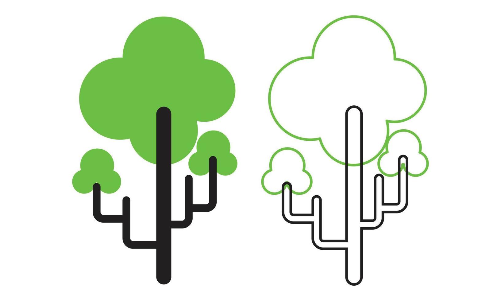 träd ikon uppsättning vektor grön och svart design.