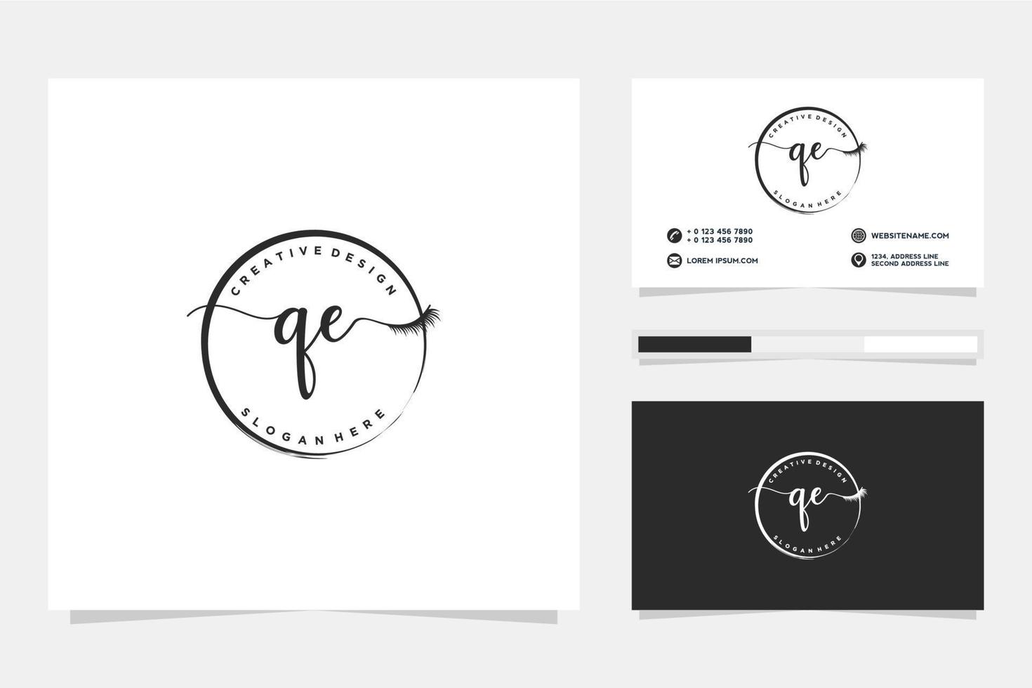 första qe feminin logotyp samlingar och företag kort mall premie vektor