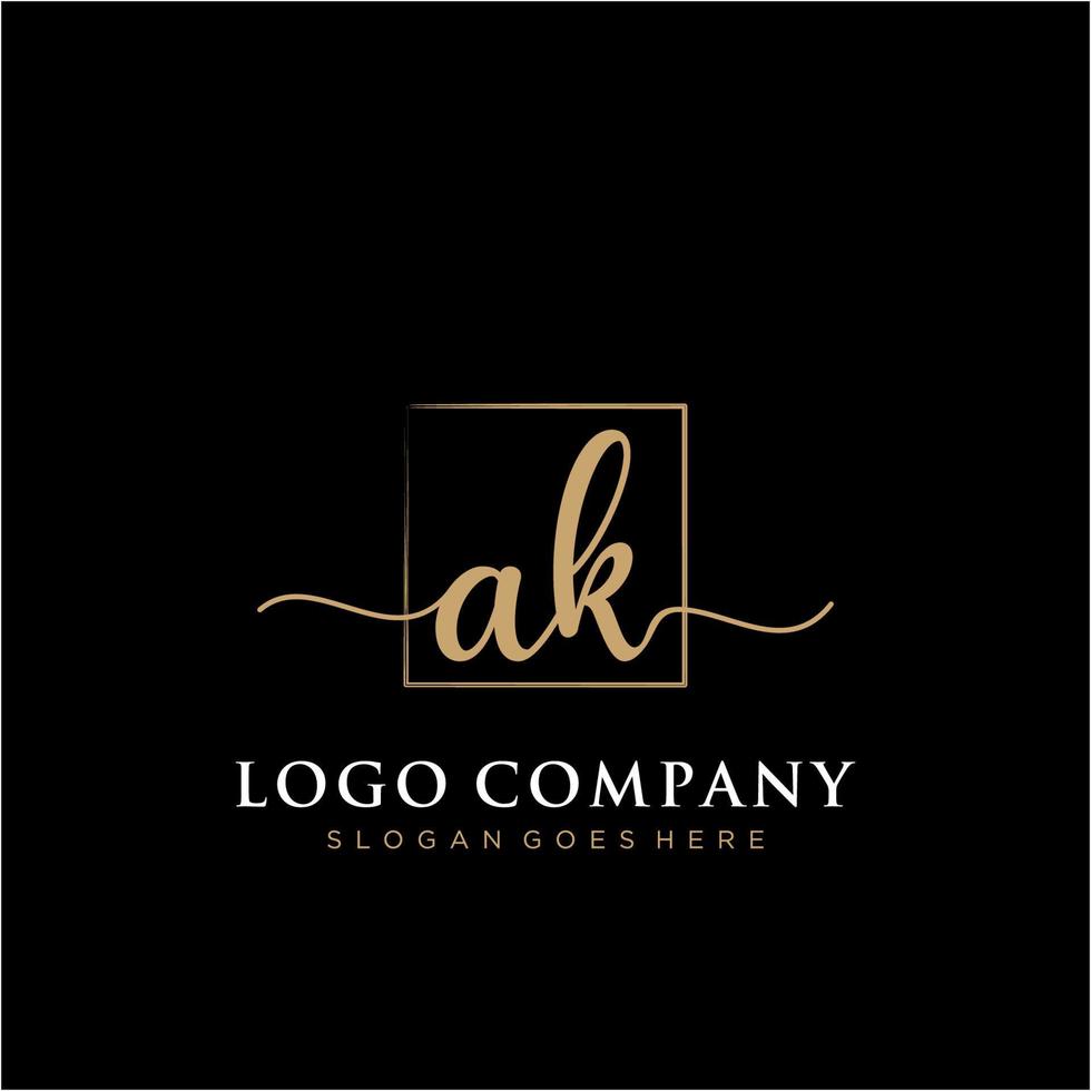 första ak feminin logotyp samlingar mall. handstil logotyp av första signatur, bröllop, mode, smycken, boutique, blommig och botanisk med kreativ mall för några företag eller företag. vektor
