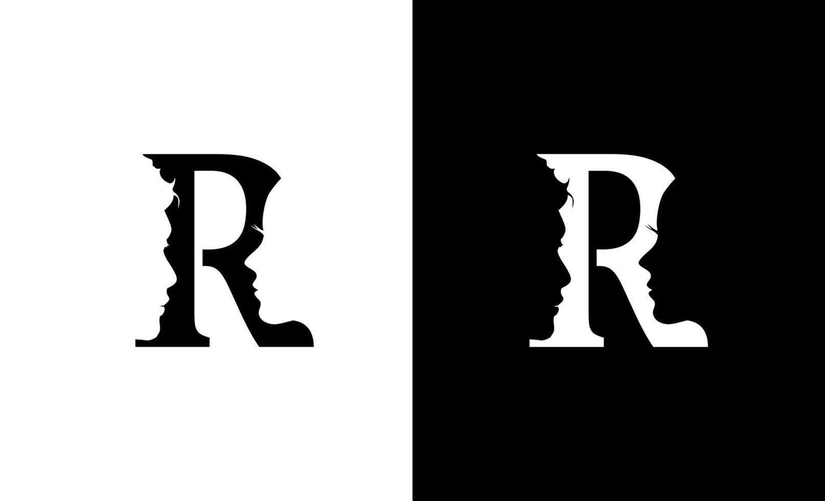 initial r två ansikte logo design vektor