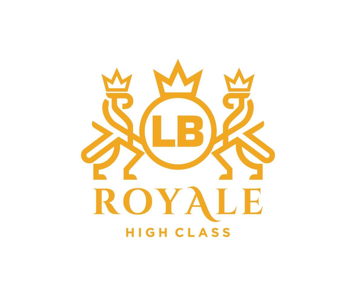 gyllene brev lb mall logotyp lyx guld brev med krona. monogram alfabet . skön kunglig initialer brev. vektor