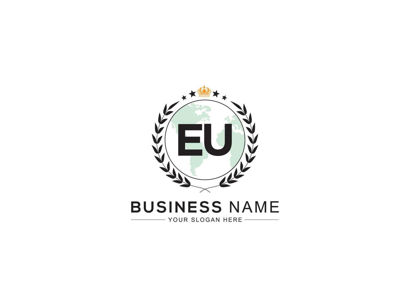 minimalistisch EU Logo Symbol, Luxus Krone Kreis EU drei Star Brief Logo Design vektor