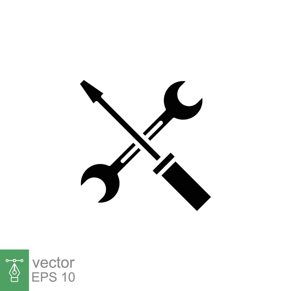 Instandhaltung Symbol. Schlüssel und Schraubendreher gekreuzt Konstruktion Werkzeug, Fix, Reparatur Konzept. einfach solide Stil. schwarz Silhouette, Glyphe Symbol. Vektor Illustration isoliert auf Weiß Hintergrund. eps 10.