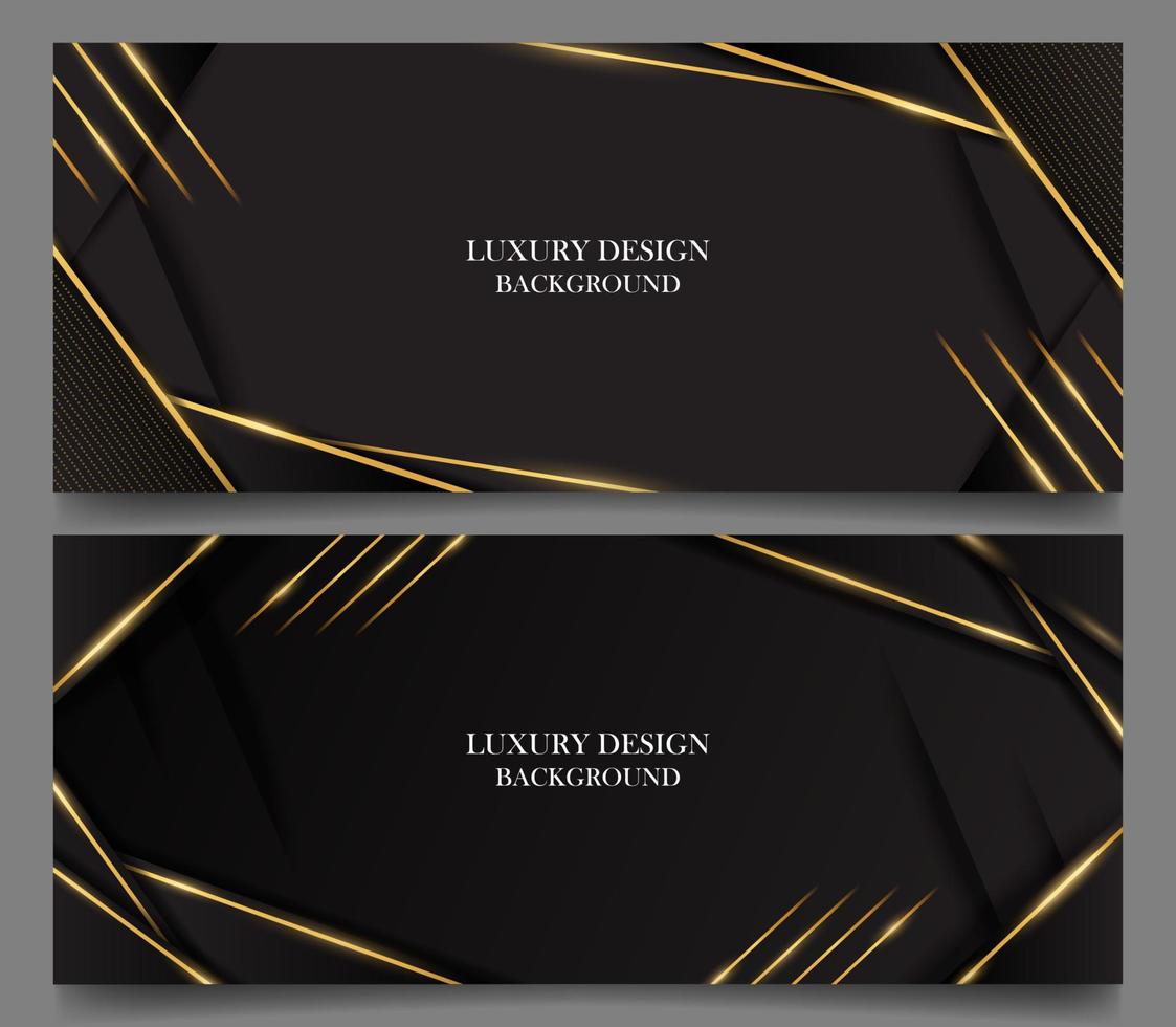 einstellen abstrakt Luxus horizontal Hintergrund. schwarz mit glänzend Gold Linie. Luxus elegant Thema Vektor. zum Banner Anzeigen, Präsentation Folien, Poster, und Netz vektor