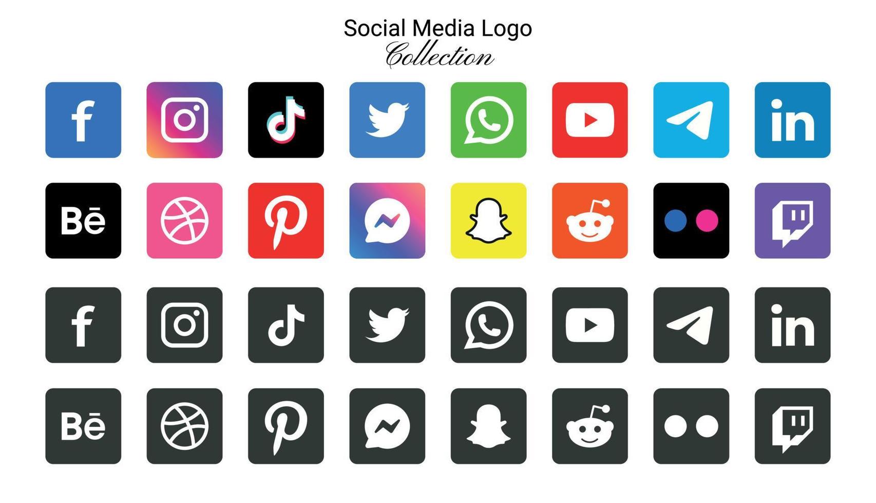 populär social nätverk logotyp ikoner Facebook Instagram Youtube Pinterest Tick tack och etc logotyp ikoner, social media ikon uppsättning vektor