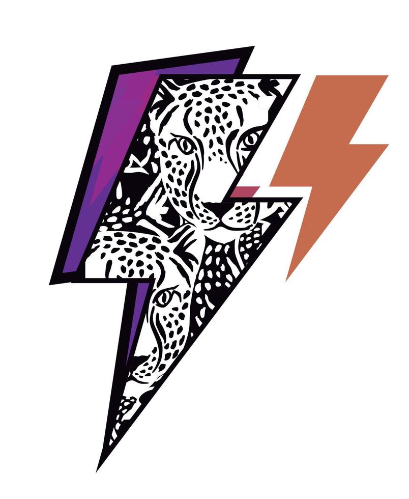 Blitz Symbol T-Shirt Design mit Leoparden. vektor