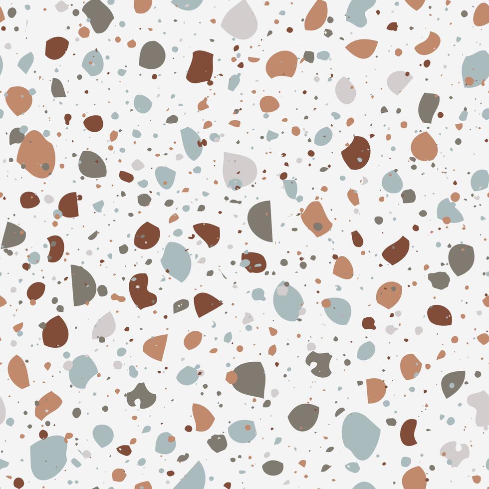 terrazzo vektor sömlös mönster. beige abstrakt bakgrund med neutral pastell färgad pommes frites. realistisk textur av klassisk italiensk golv. trendig design för skriva ut, tyger, textil, bricka, förpackning