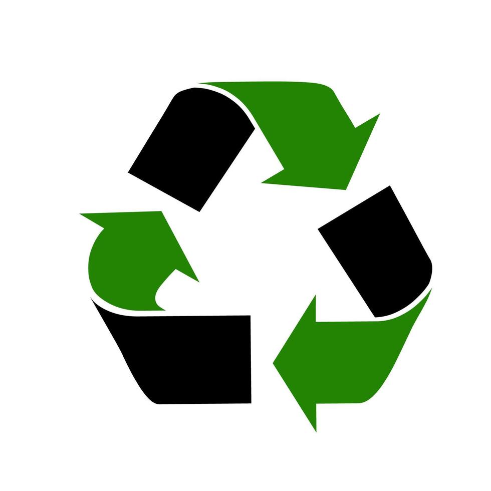 das Universal- Recycling Symbol. International Symbol benutzt auf Verpackung zu erinnern Menschen zu entsorgen von es im ein Behälter stattdessen von Vermüllung. Symbol isoliert auf Weiß Hintergrund. Vektor Illustration.