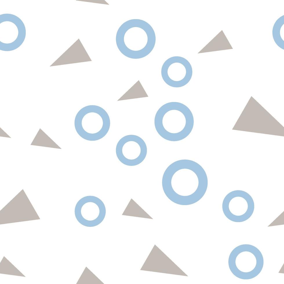 flache Vektorbeschaffenheit von geometrischen bunten Formen. geometrisches nahtloses Muster im modernen Hipster-Stil. abstrakter Hintergrund mit blauen Kreisen und grauen Dreiecken vektor