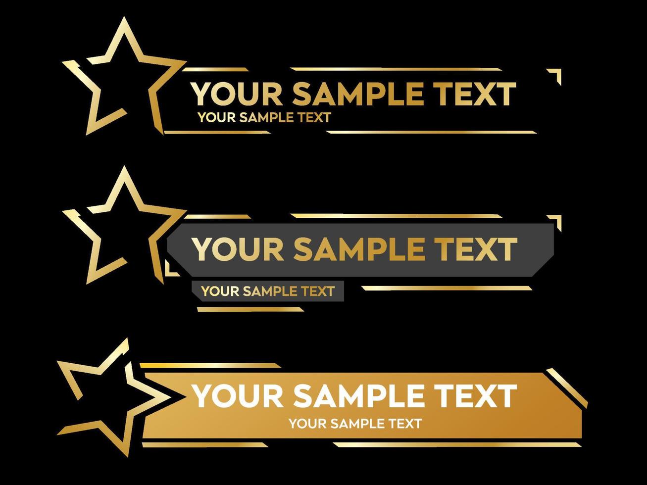 Gold niedriger dritte Vektor Design mit Gold Star Overlay Streifen Text Video. Nachrichten Banner niedriger Drittel Pack Vorlage. Vektor Illustration.