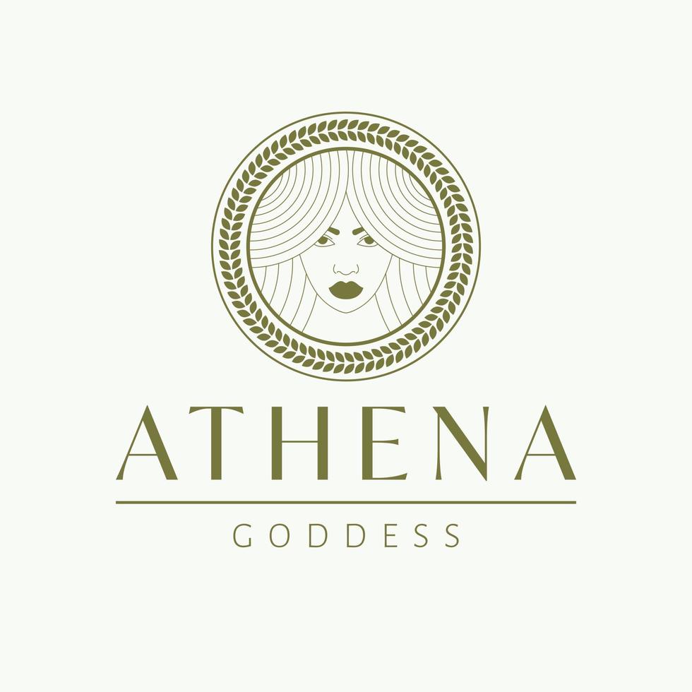 athena gudinna logotyp design. grekisk gudinna vektor logotyp. skönhet och konst industri logotyp mall. gudinna av visdom, industriell strategi och taktik.