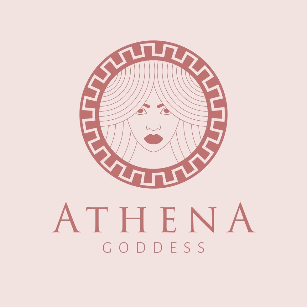 athena gudinna logotyp design. grekisk gudinna vektor logotyp. skönhet och konst industri logotyp mall. gudinna av visdom, industriell strategi och taktik.