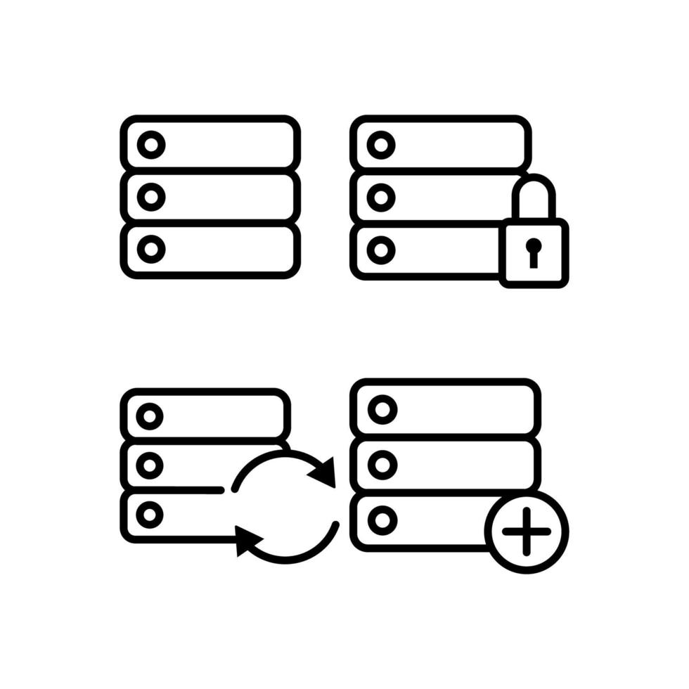 server, låsa, uppdatera, plus tecken vektor ikon